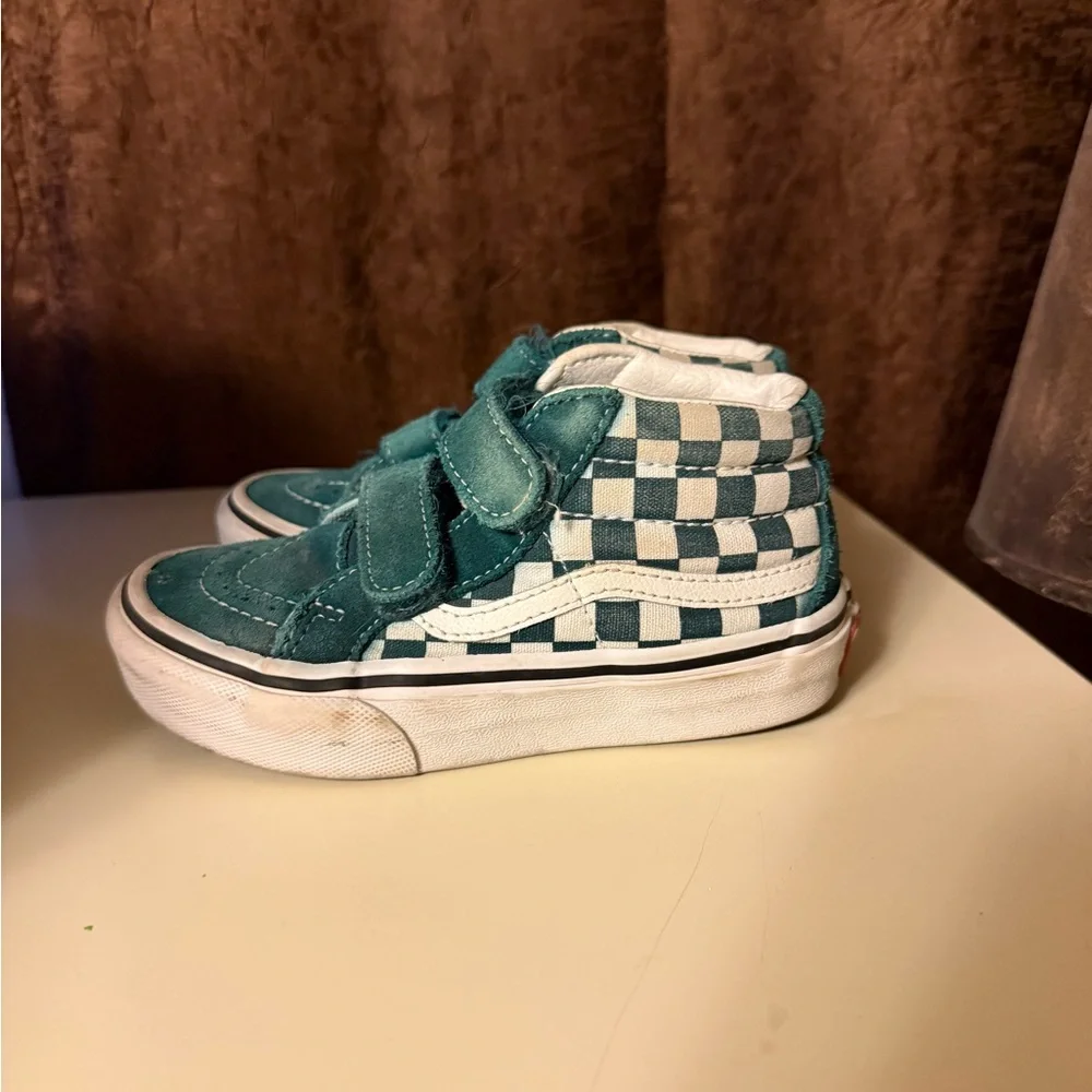 Vans Kids Teal and White Checkered Sneakers - Picture 3 of 5